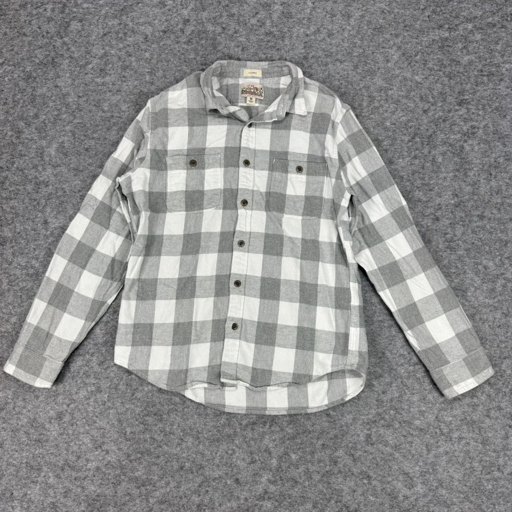 J Crew Classic Fit Double Brushed Flannel Shirt‎ Plaid Grey White Size Medium